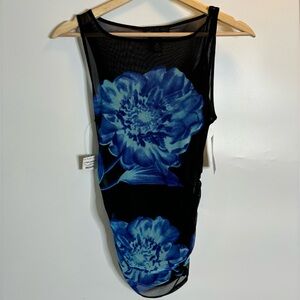 🦋 INC 2 PIECE, blue & black flower blouse/tank top!!